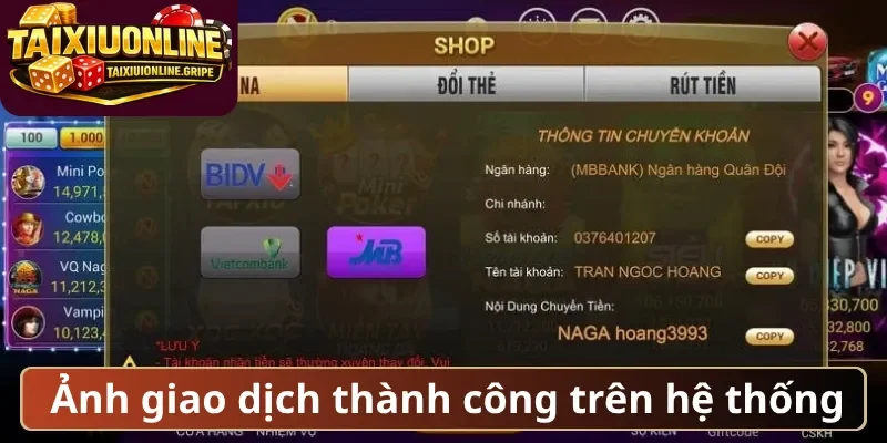 Ảnh giao dịch thành công trên hệ thống Ảnh giao dịch thành công trên hệ thống